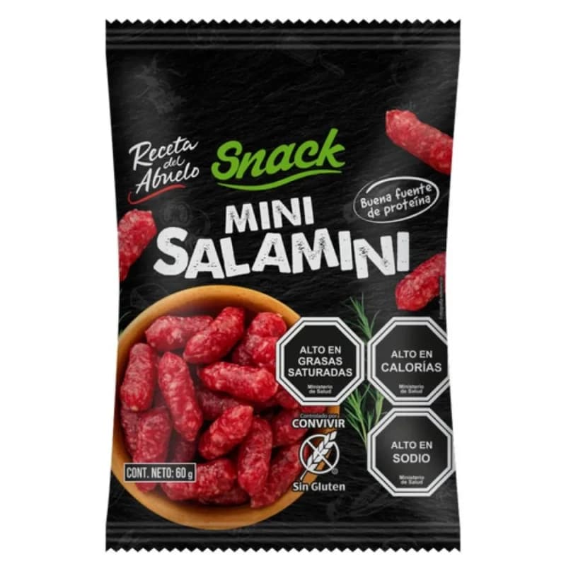 Imagen de Marca: Receta del Abuelo Contenido neto: 60 g Tipo de producto: Salamín (variedad italiana) País de origen: Chile Marca: Receta del Abuelo Contenido neto: 60 g Tipo de producto: Salamín (variedad italiana) País de origen: Chile